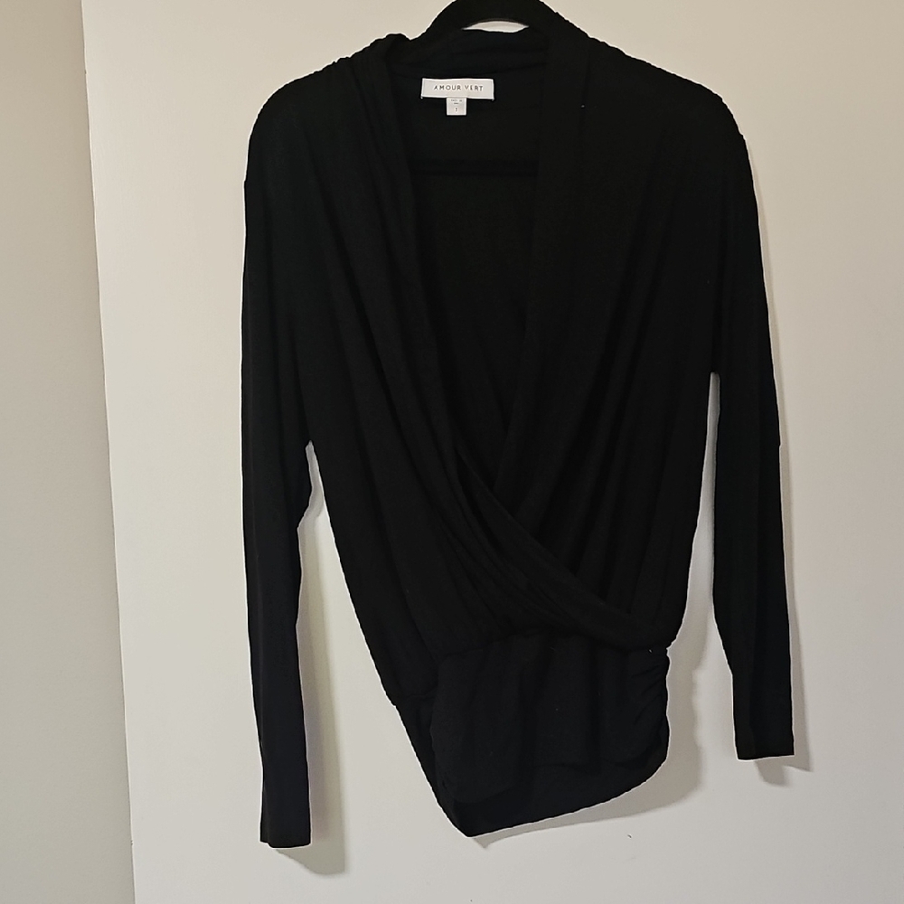 French Grey Classic Black Drape Top